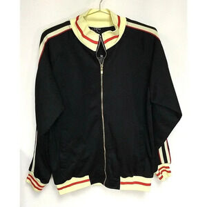 NWT G-Style Men's Black Tri-Tone Striped Front Zip Sports Track Jacket Size XL